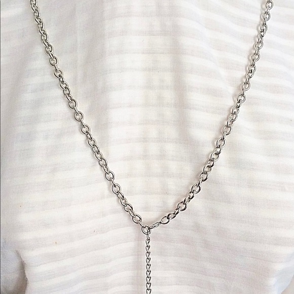 Vintage Silver Long Necklace Interlocking Smooth Textured Hoops Lobster Clasp - Picture 3 of 3